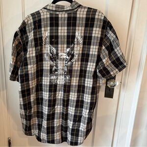 Harley Davidson Shirt Mens 2XL Black White Button Front Biker Eagle